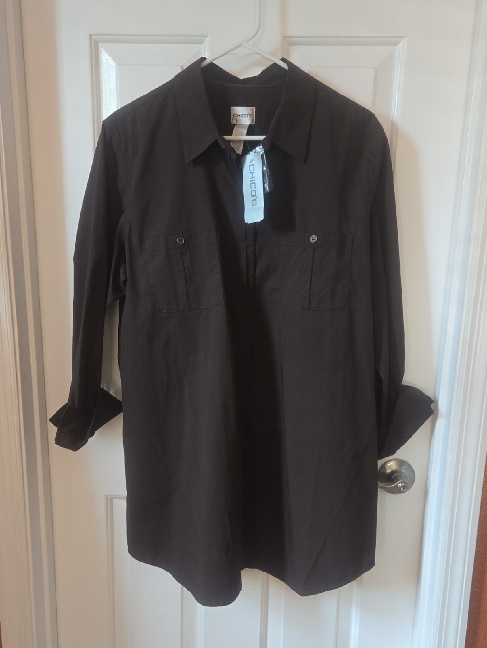 Chico's Chocolate Brown Button-Front Tunic Shirt